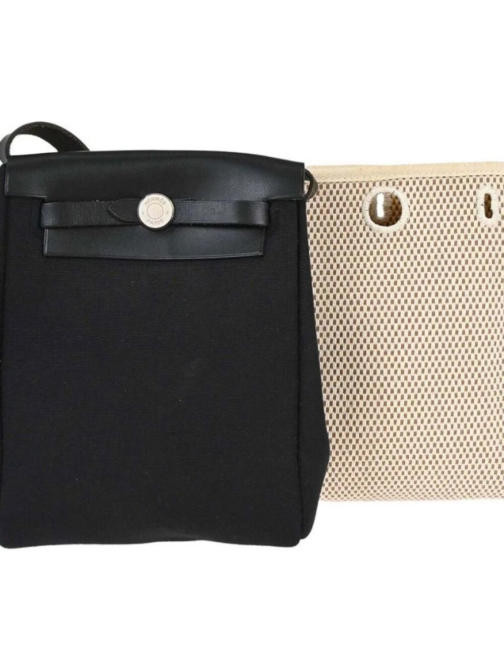 Hermes Black Natural Toile Officier GM Herbag TPM 2 in 1 Shoulder Bag C□H 167905